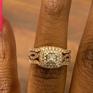 24K rose gold princess cut Diamond wedding set